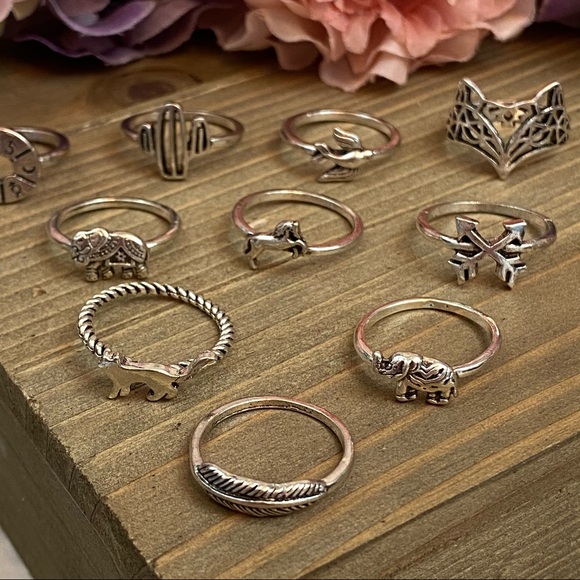 12 Pcs Boho Antique Silver Arrow Fox Carved Animal - Picture 14 of 15